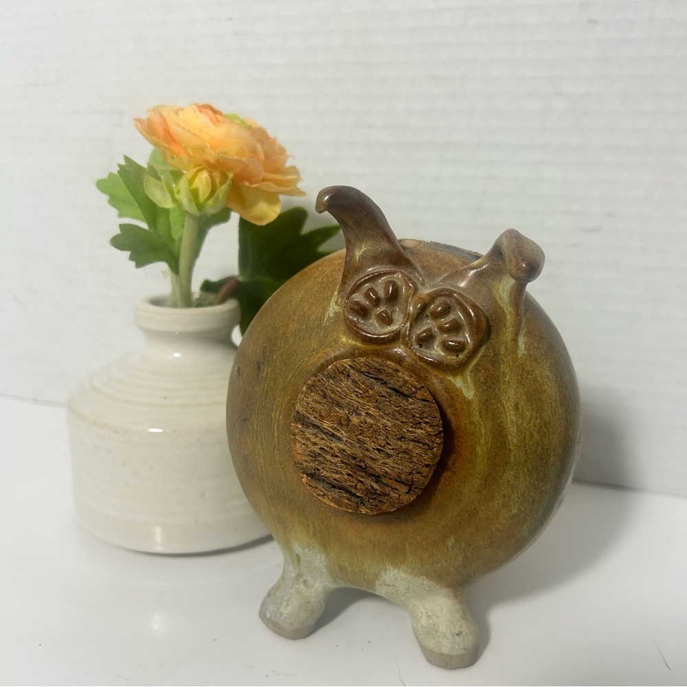 Vintage Art Pottery Rustic Ceramic Pig Bank Stopper Figurine Folk Art